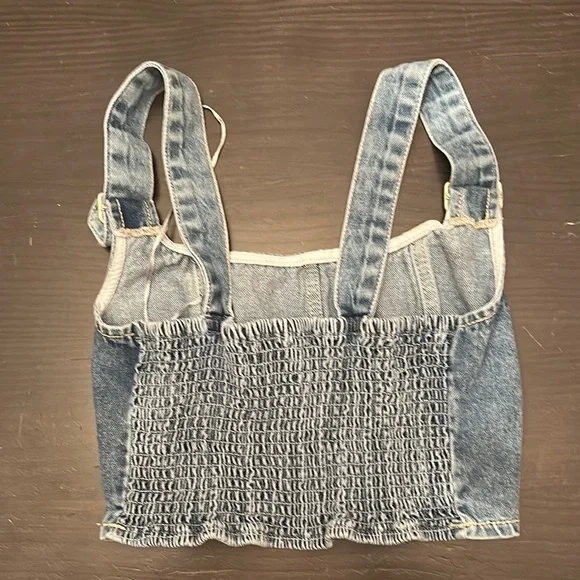 Western Denim Crop Tank Top with Adjustable Straps - Picture 3 of 3